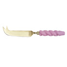 Close-up view of Julia Cheese Knife showing gold blade detail and purple twisted resin handle