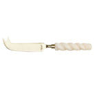 Julia cheese knife in Pearl with lustrous twisted resin handle and gold-tone forked blade, blade-forward product view