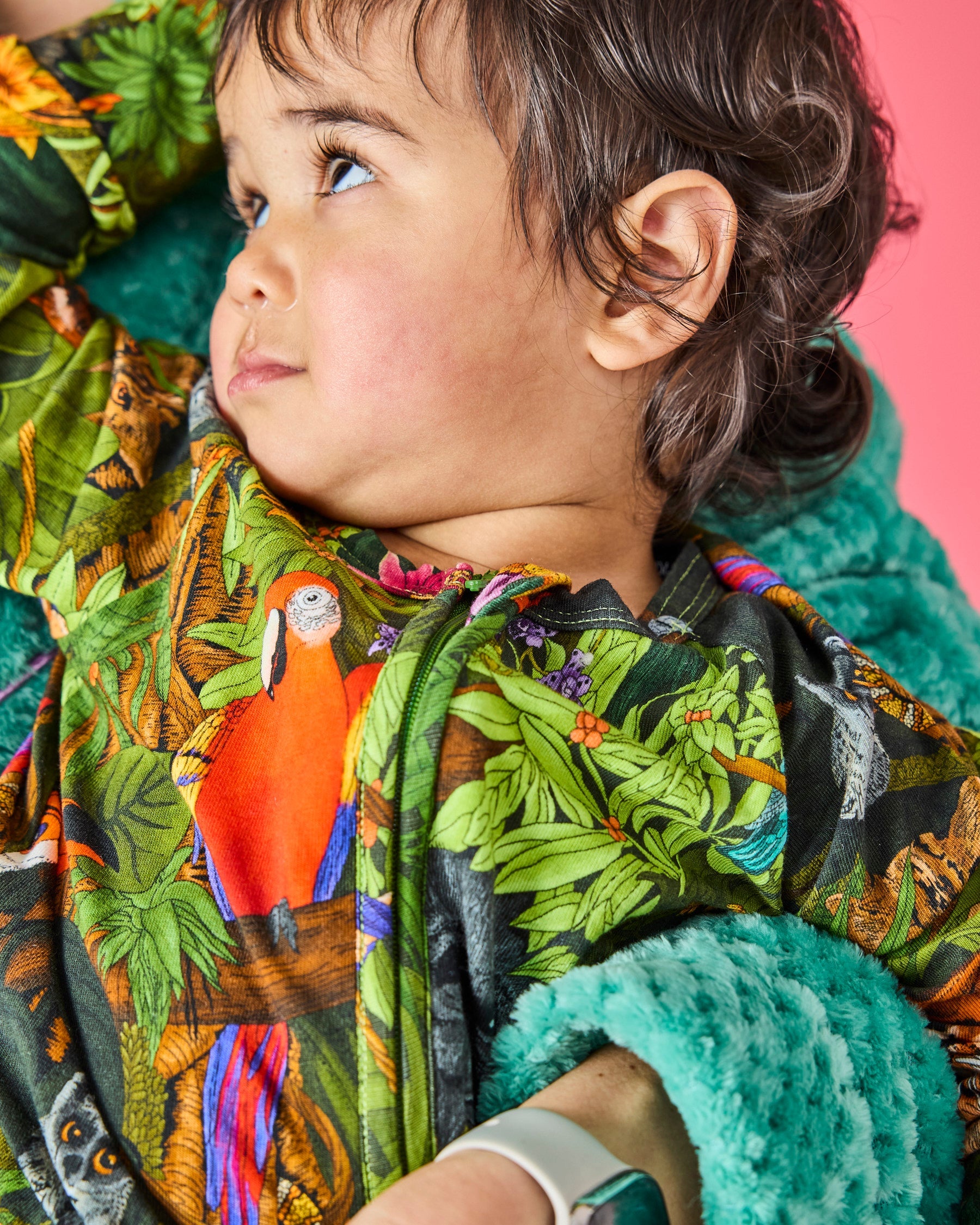 Soft organic cotton jersey texture detail of Kip & Co baby romper fabric