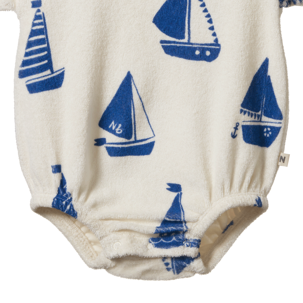 details of Juno Romper Terry Regatta Print by Nature Baby