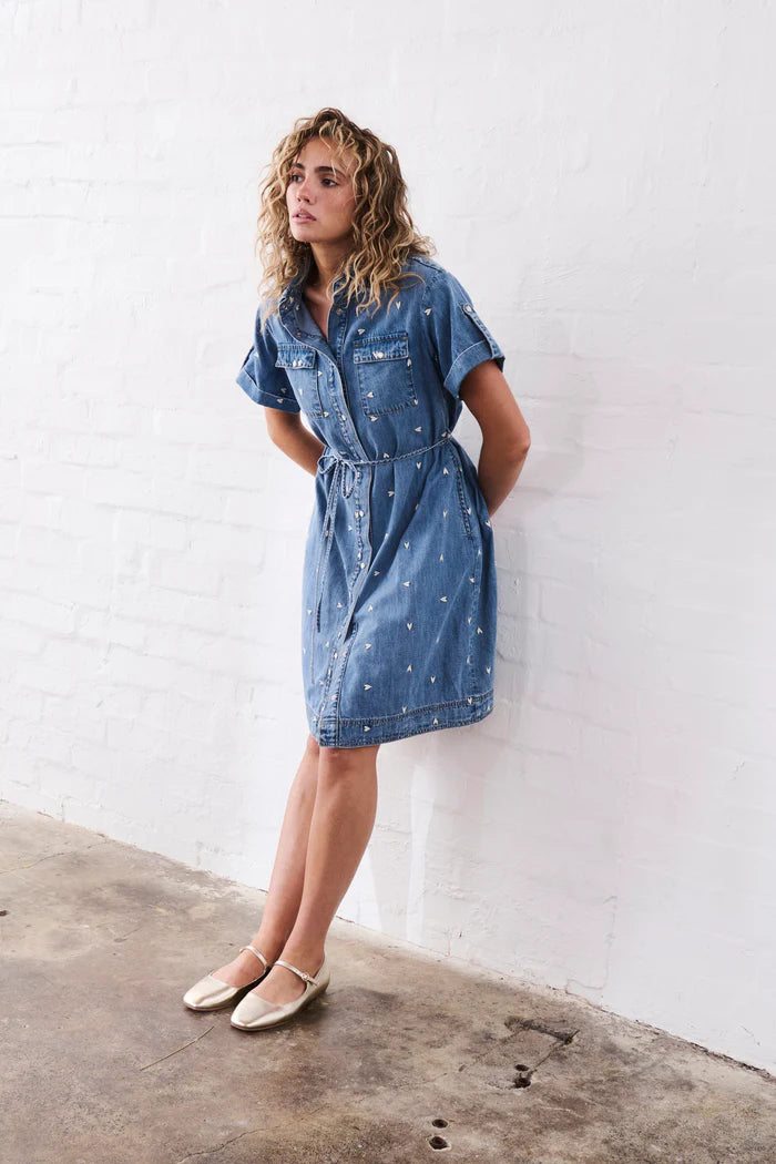 Kireina Denim short dress with hearts