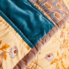 Kai Patchwork Bedcover - Dolce by Sage Clare. Patchwork quilt with velvet panels