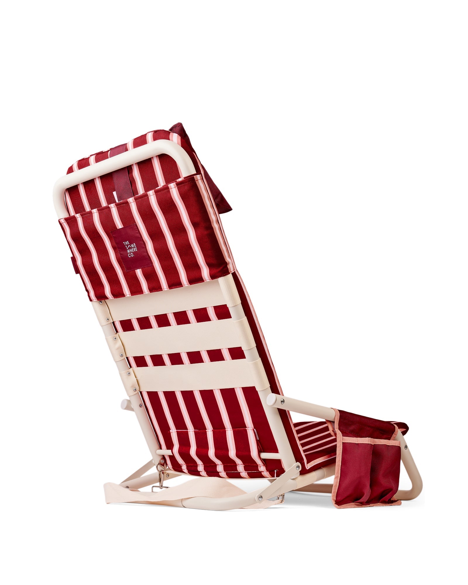 Aluminum beach chair with powder coated finish and adjustable head pillow for outdoor relaxation