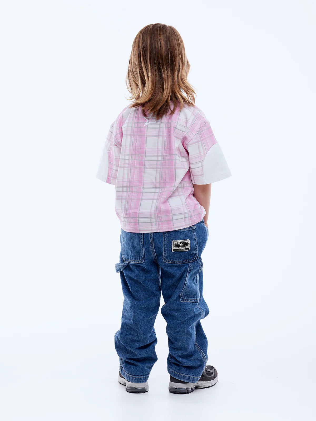 Back view pink check Kids Lunar Jersey by Ena Pelly