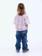 Back view pink check Kids Lunar Jersey by Ena Pelly
