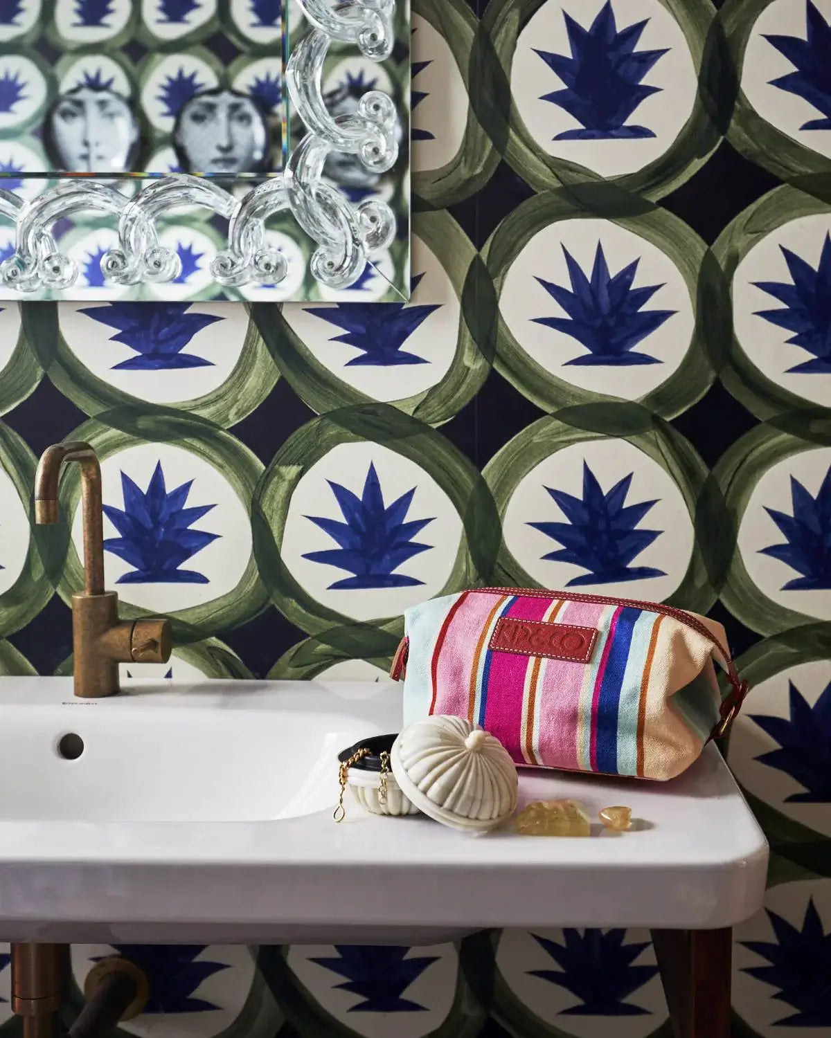 Jaipur Toiletry Bag from Kip & Co in bathroom