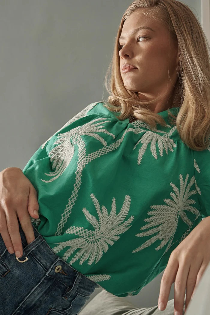 Courtney top with palm trees in green by Kireina