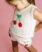 Close up of girl wearing La Mer Crochet Tank - Cream | Rock Your Baby