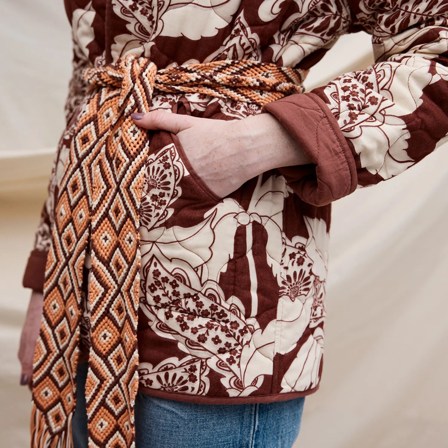 Lata brown floral quilted jacket