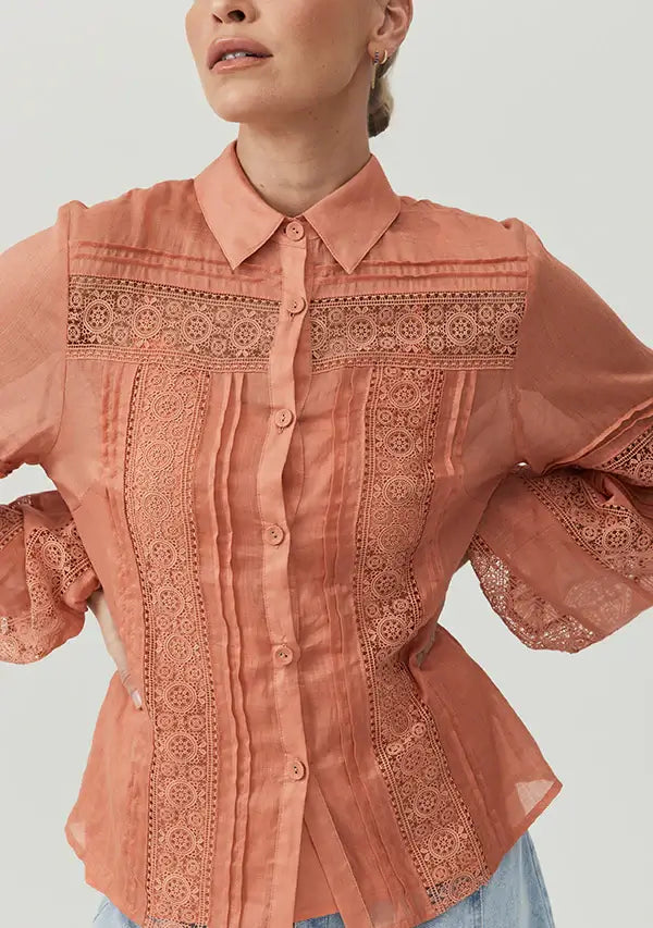 Layla Blouse orange Sundial by MOS The Label fabric details