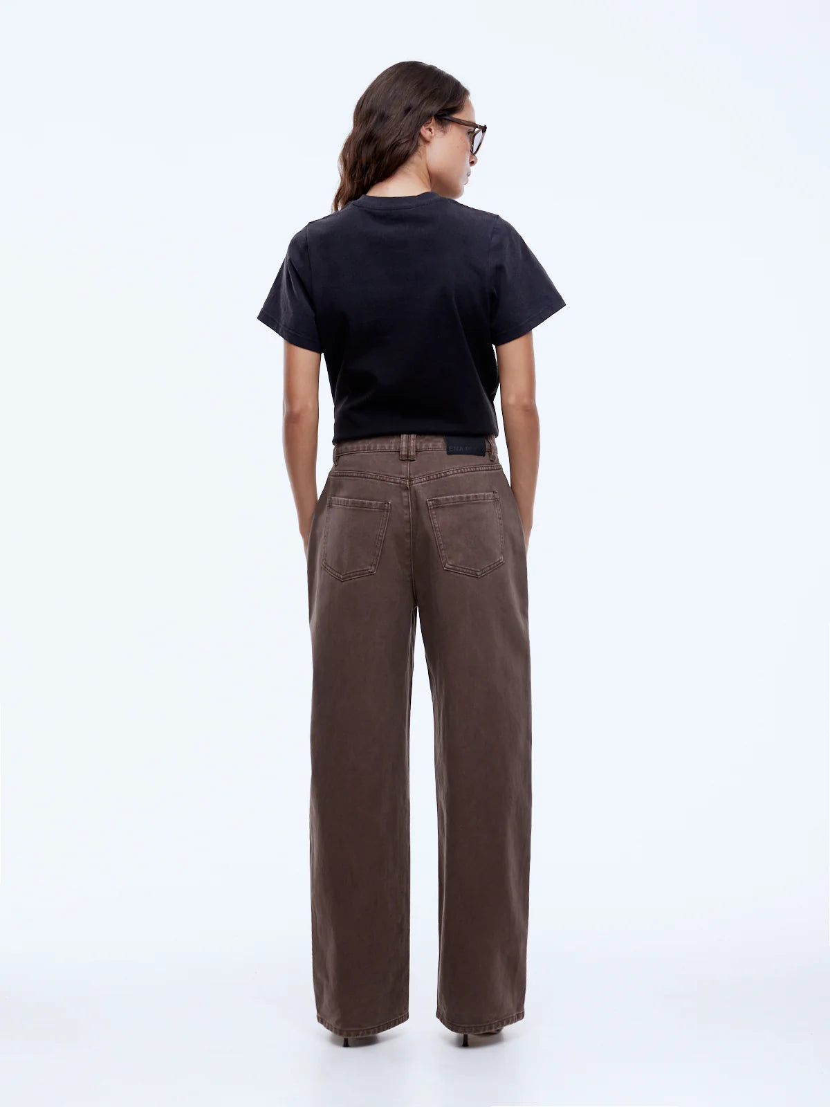 back view of model wearing Leesa Denim Jean Washed Mocha by Ena Pelly