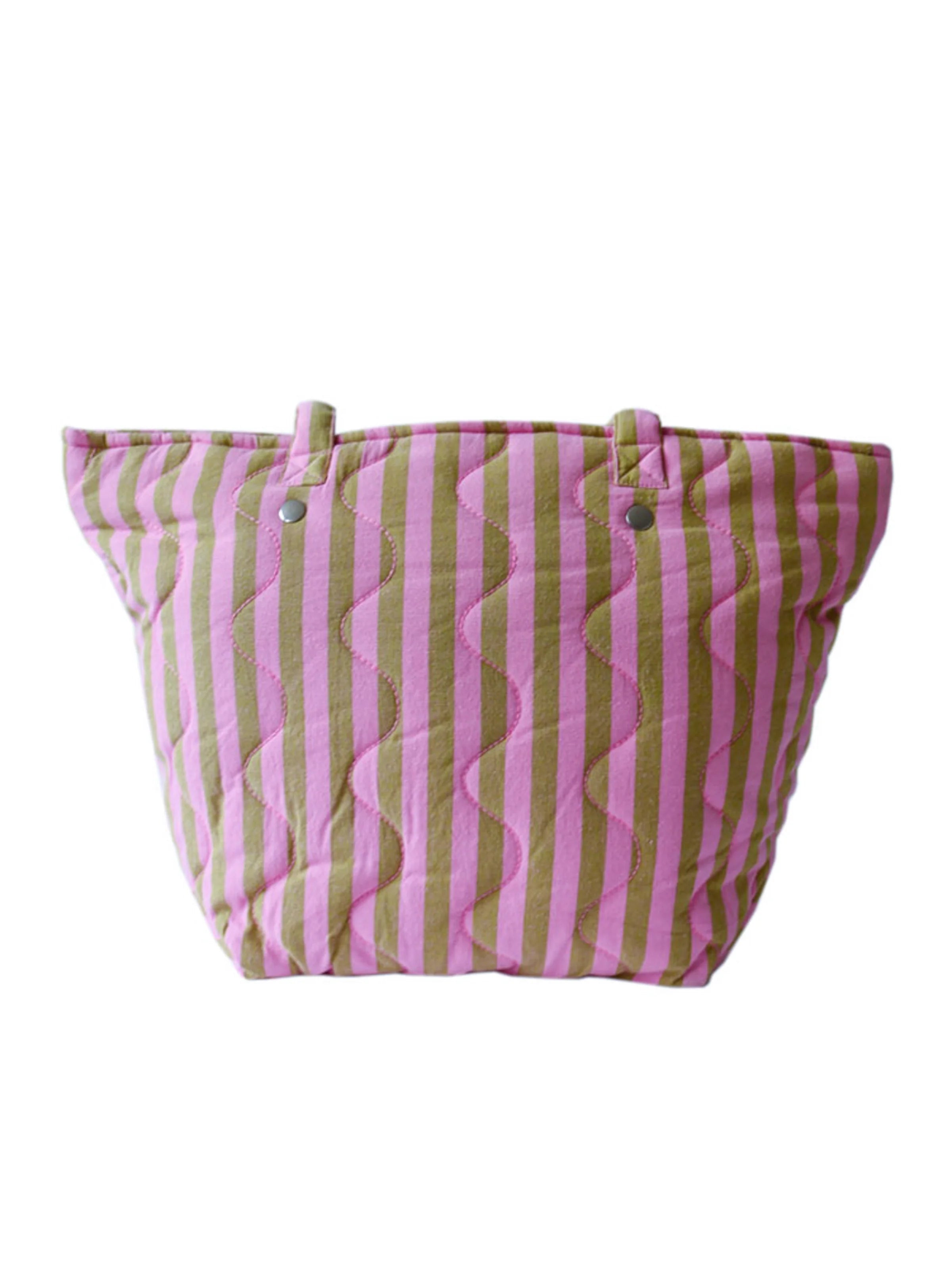 pink and green quilted baby bag