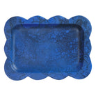 Azure blue marbled resin tray with scalloped edges, top-down view showing textured rectangular well