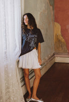 model wearing Juni Lock Tee organic cotton oversized fit black