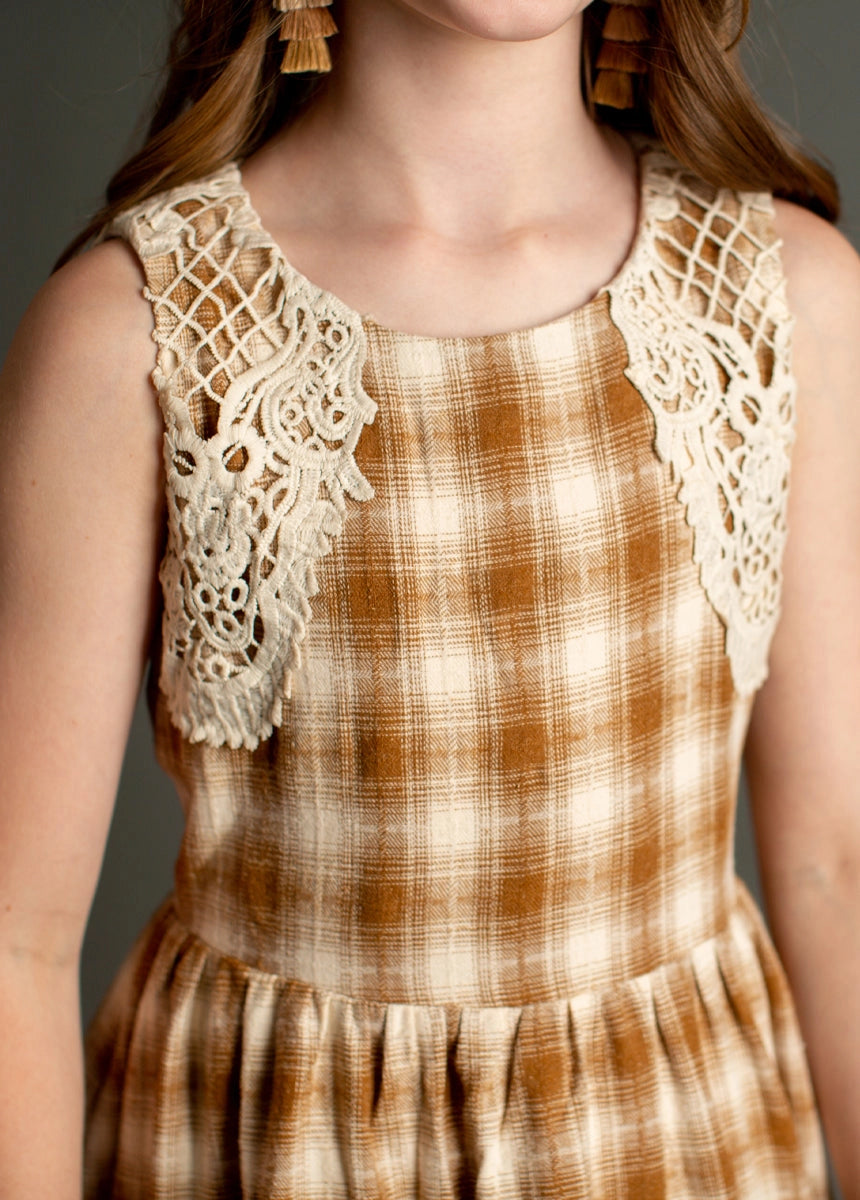 Londra Dress in Ochre Plaid - Little Cove Collective