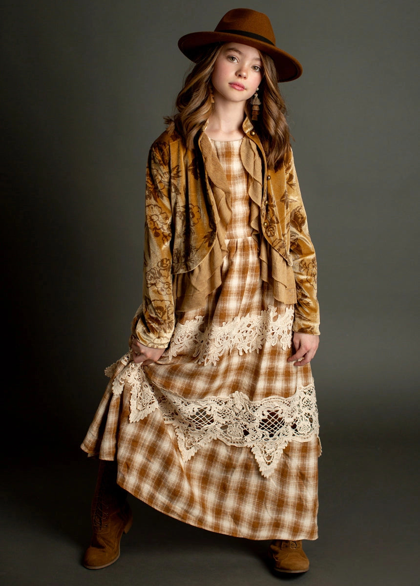 Londra Dress in Ochre Plaid - Little Cove Collective