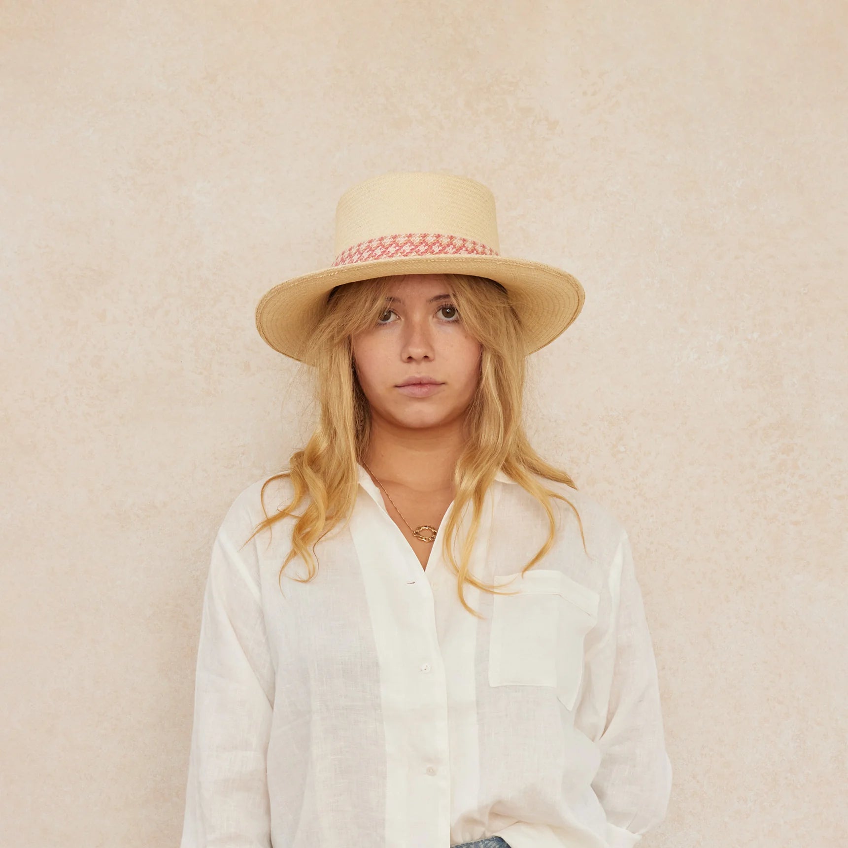 Lorna Murray Whitsundays Panama Hat Salt Bush with pink crochet trim 