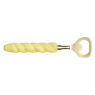 Bottle opener featuring a twisted Aspen Gold marbled resin handle with a brushed brass opener head