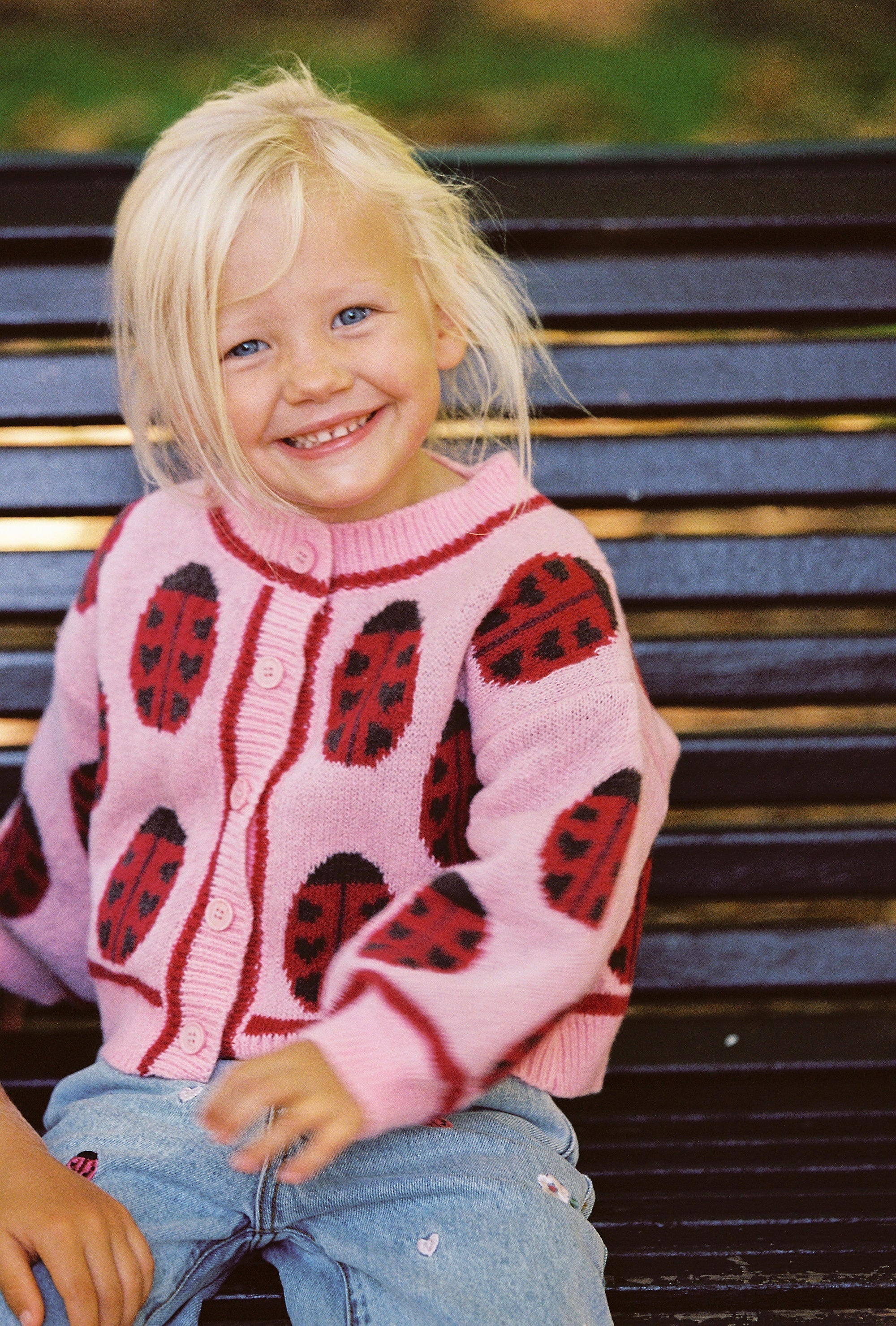 Love Bug Cardigan recycled acrylic wool blend patterned knitwear Juni