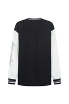 Back view of Sea Street Metallic Diver Long Sleeve displaying script text on white sleeves