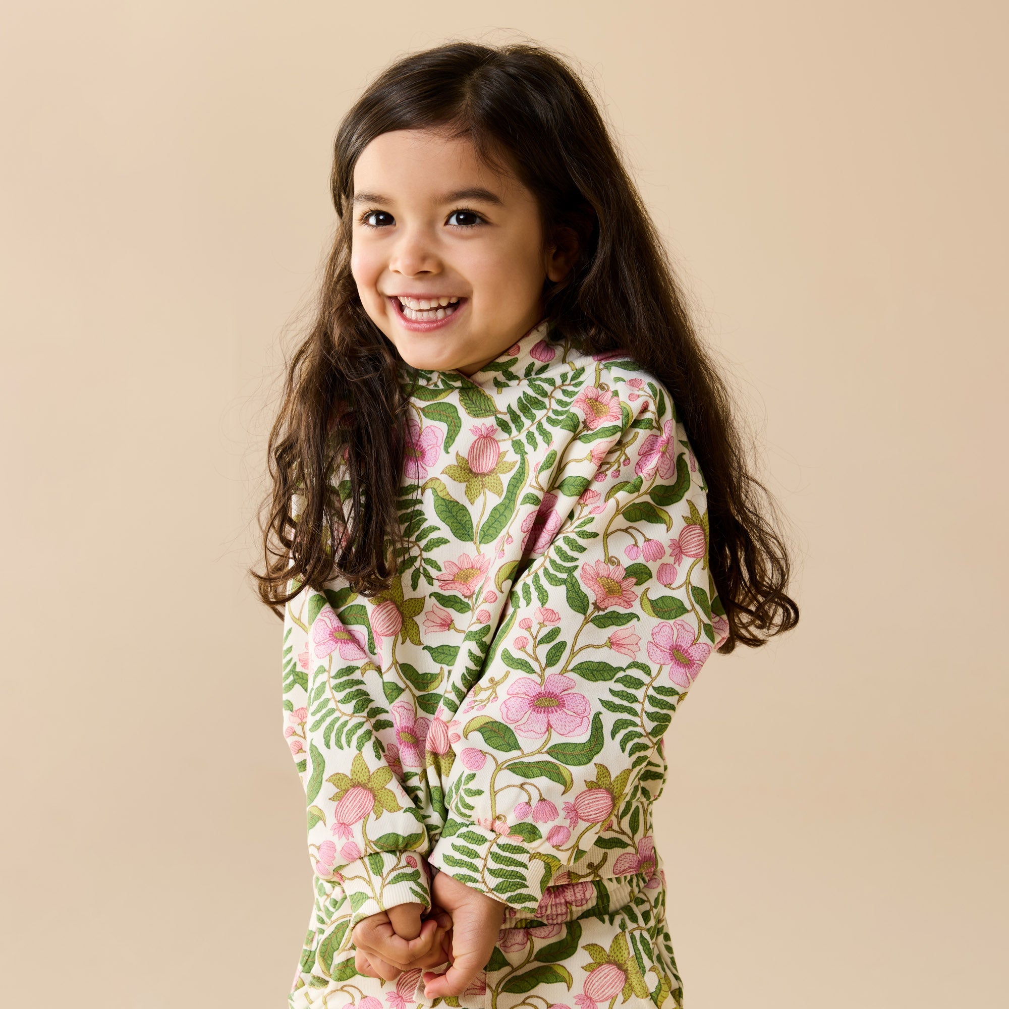 Girl in the Ma Fleur Organic Hooded Terry Sweat | Wilson + Frenchy