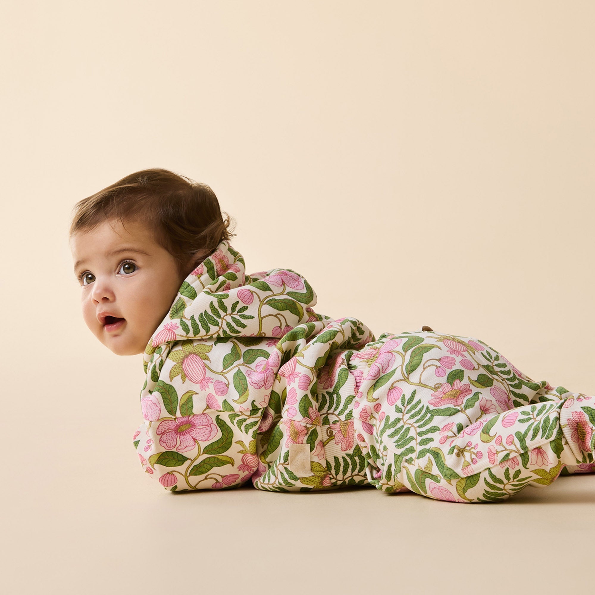 Side view of young toddler in the Ma Fleur Organic Hooded Terry Sweat | Wilson + Frenchy