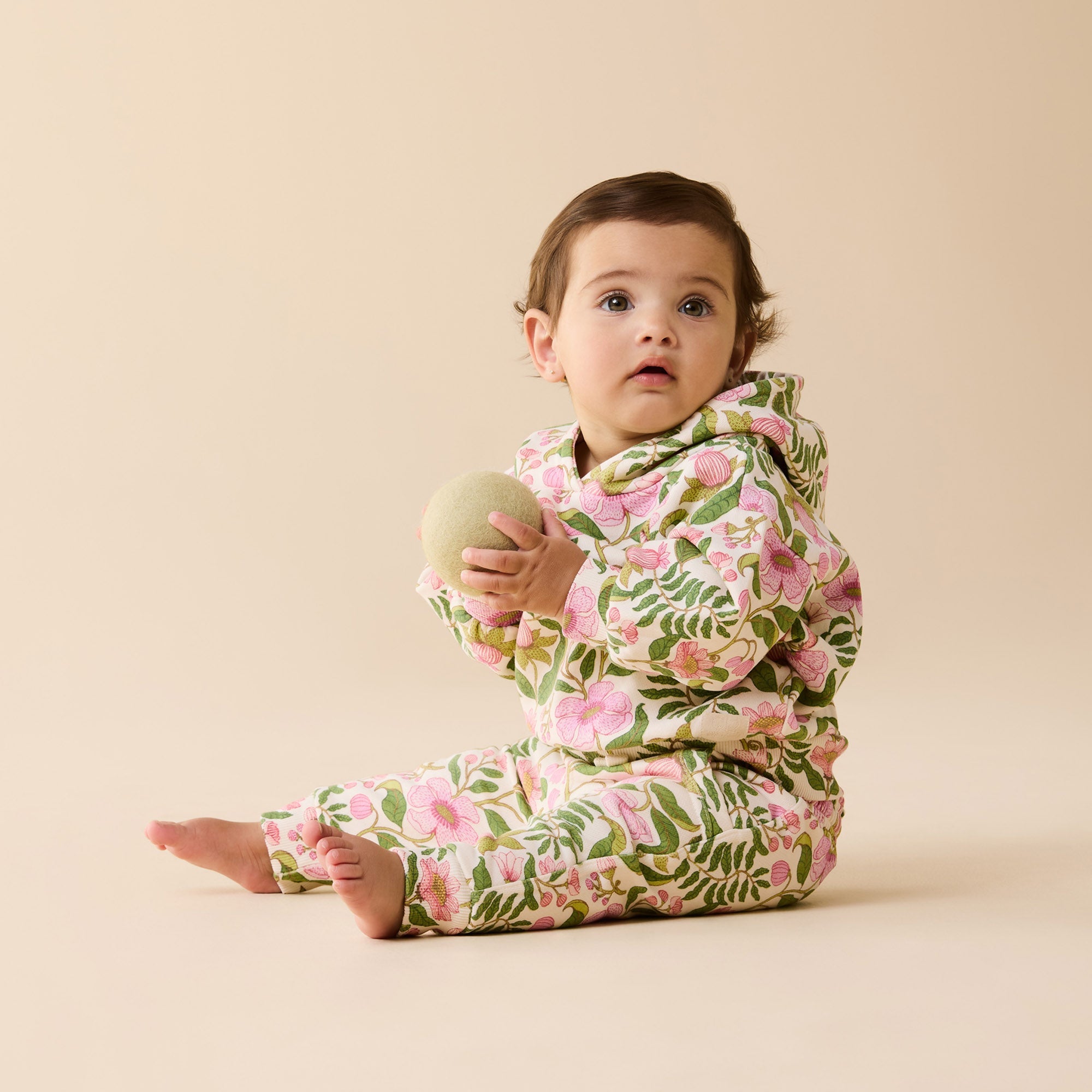 Young girl wearing the Ma Fleur Organic Hooded Terry Sweat | Wilson + Frenchy with matching pants