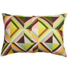 Standard linen pillowcase with multicolour geometric triangle print, front view on white background