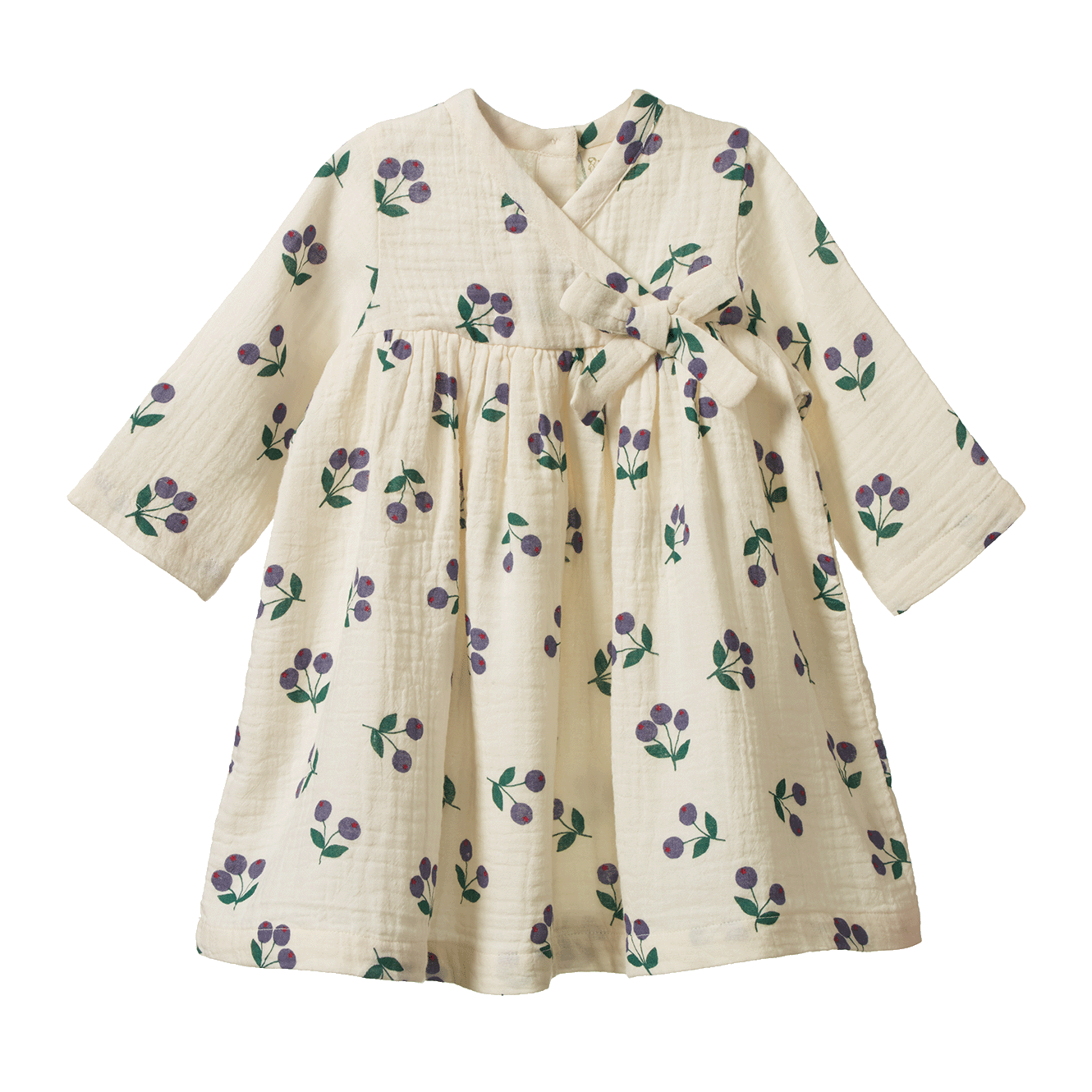 Front view of the Mabel Dress - Winter Berry Natural Print | Nature Baby