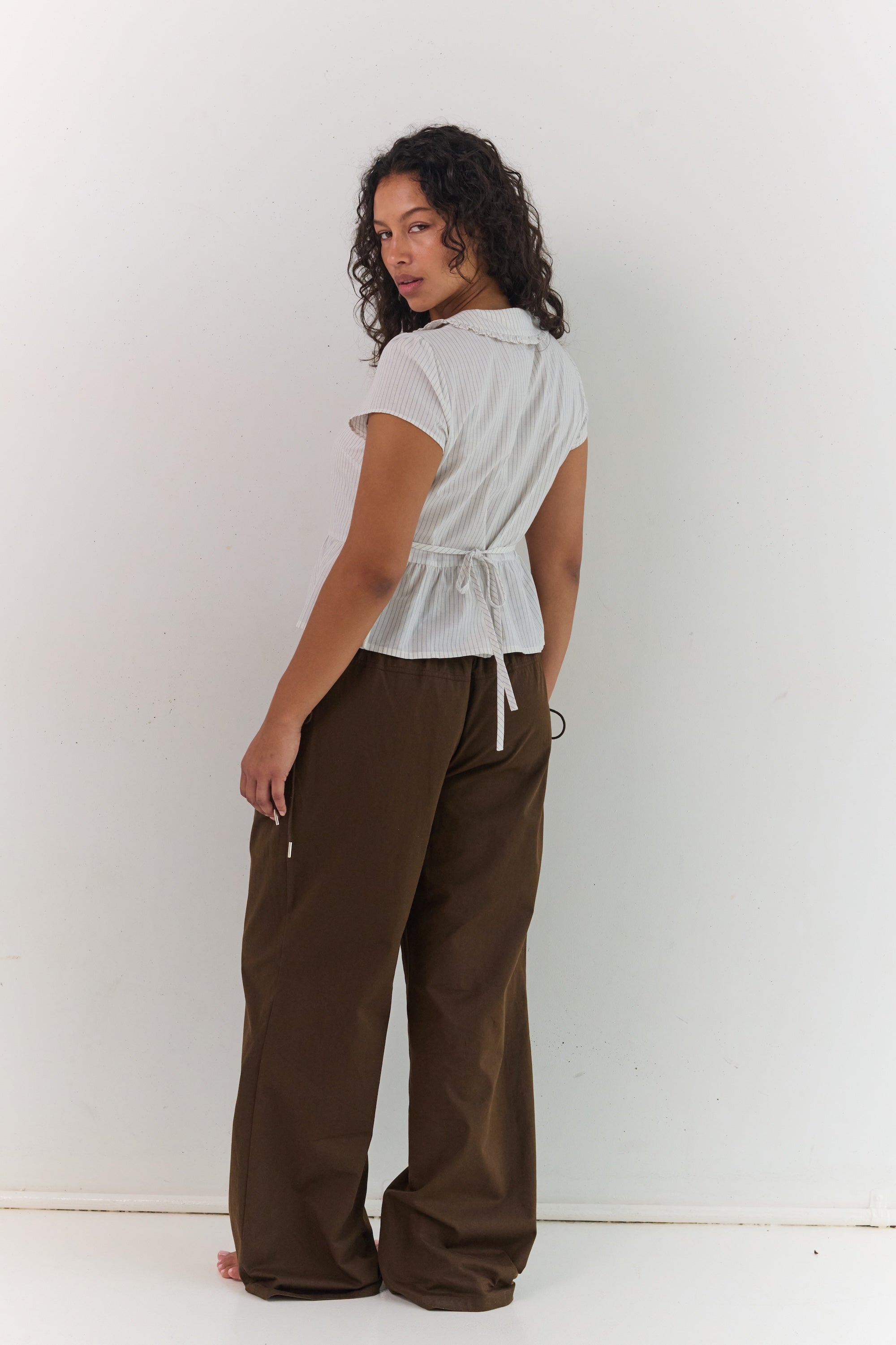 Espresso brown relaxed pants 100% cotton two lengths available by Juni