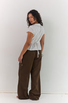 Espresso brown relaxed pants 100% cotton two lengths available by Juni