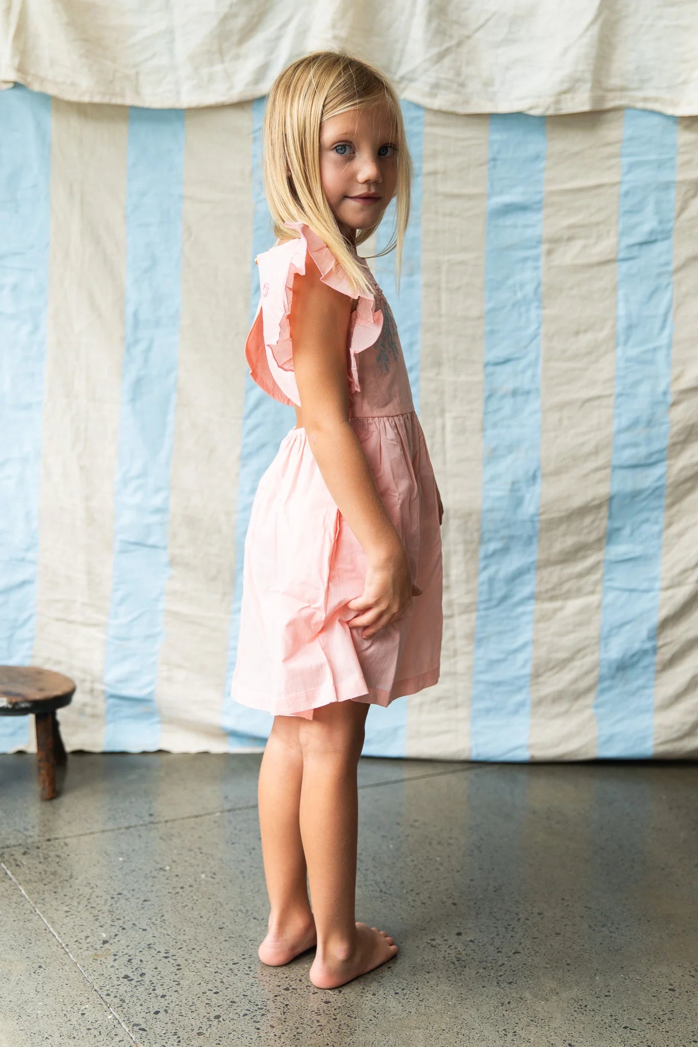 Madelyn Dress – Pink Coral by Pearson & Pearson - pink girls cotton dress with frill  sleeves.