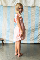 Madelyn Dress – Pink Coral by Pearson & Pearson - pink girls cotton dress with frill  sleeves.
