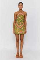 Maison mini skirt guava showing full print placement and lace-up details