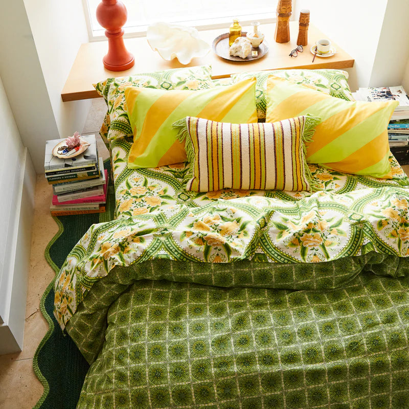 Margaret Cotton Sheets - La Palma Flat Sheet by Sage & Clare with yellow and green floral print