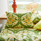 green and yellow floral pillowcase made from organic cotton