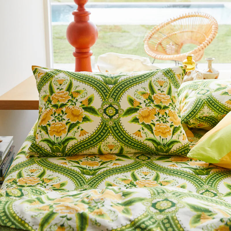 beautiful green and yellow floral pillowcase by Sage & Clare