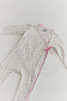 Button down baby onesie with tie feature organic cotton
