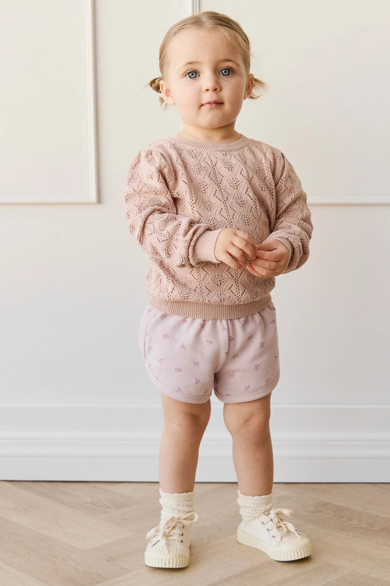 Girl model wearing the Mila Jumper Chalky Pink By Jamie Kay