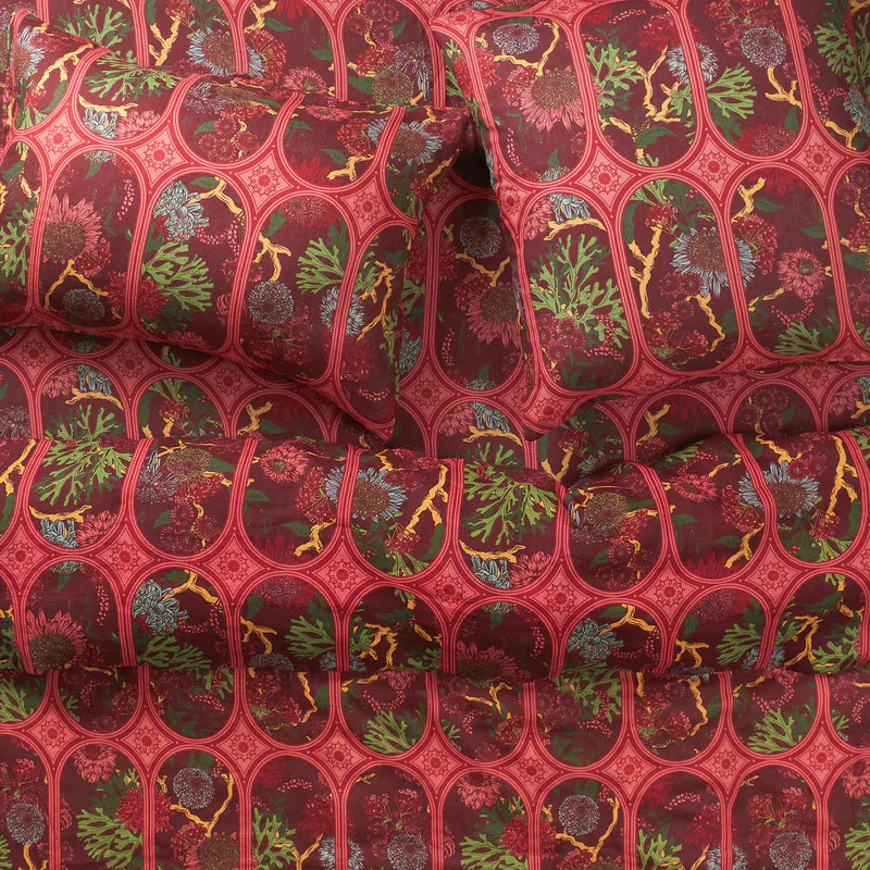 Naia Linen Pillowcase Set – Garnet by Sage & Clare - burgundy floral pattern
