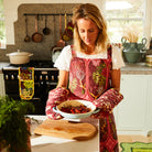 Burgundy floral linen apron by Sage & Clare