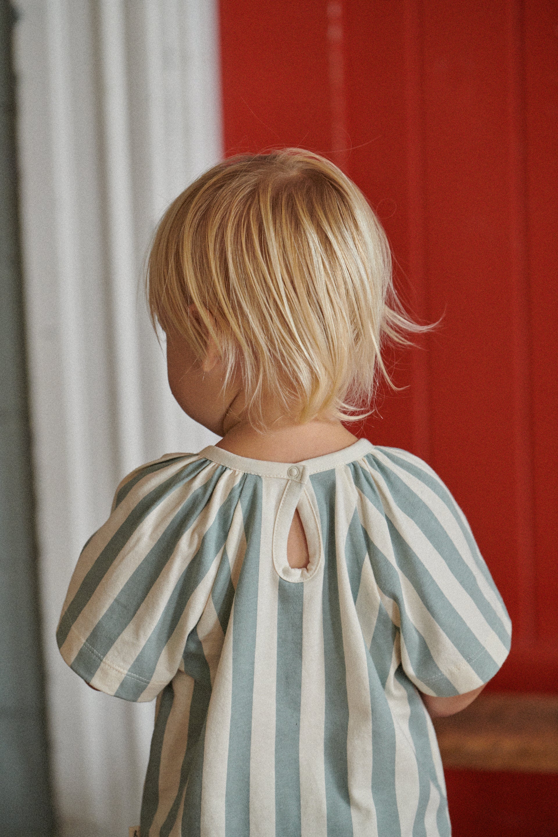 Child wearing Faye Tee - Star Dew Stripe by Nature Baby