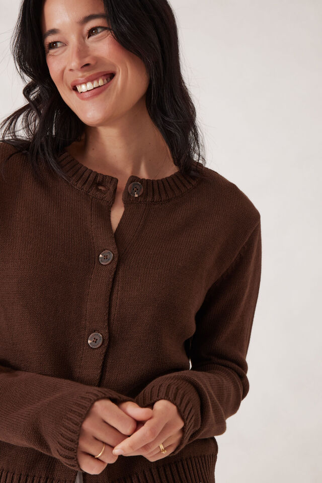 Nelly long sleeve organic cotton knit cardigan chocolate brown by Ceres Life