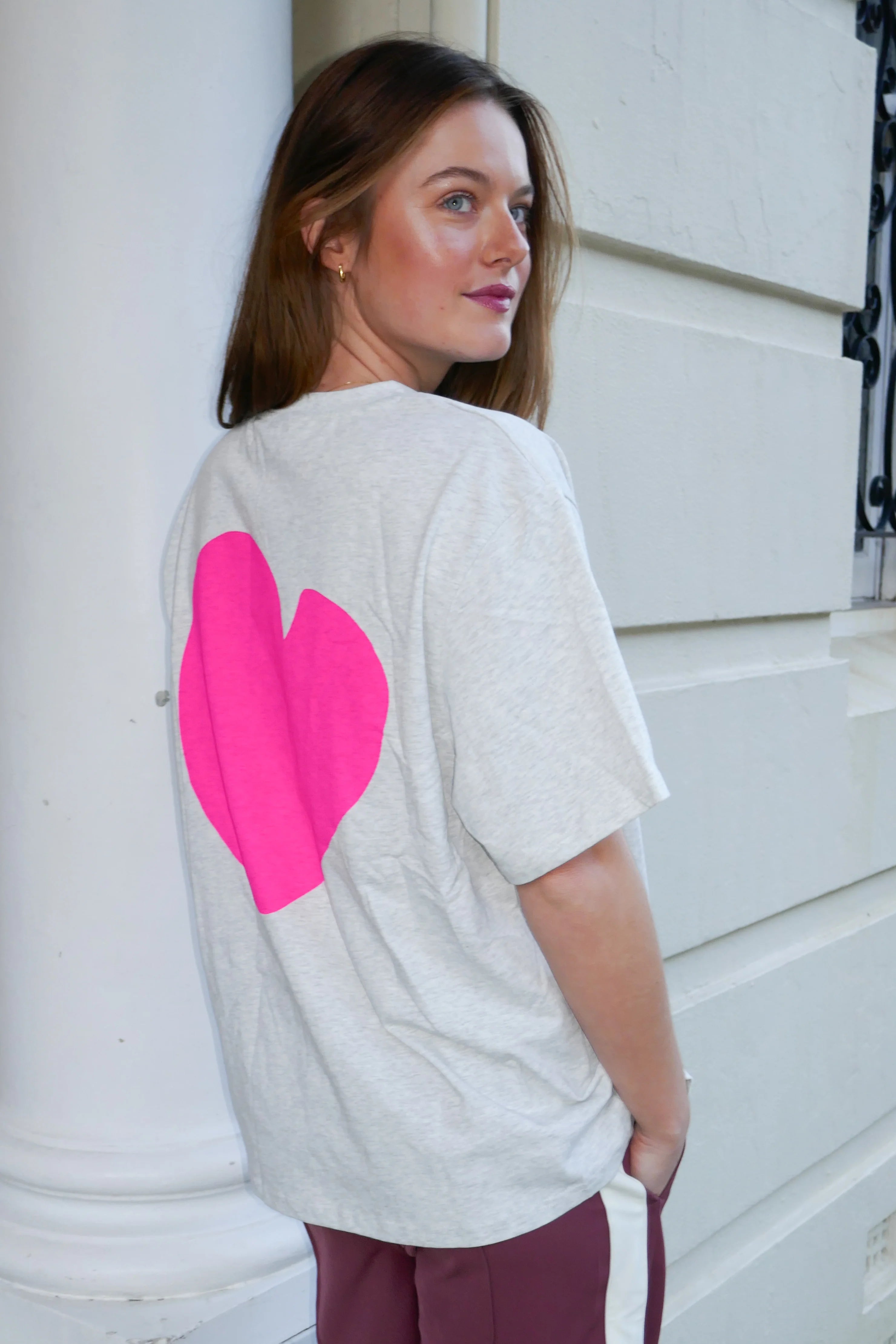 back details of tshirt - Neon Love - Grey Marle / Neon Pink by Cartel & Willow