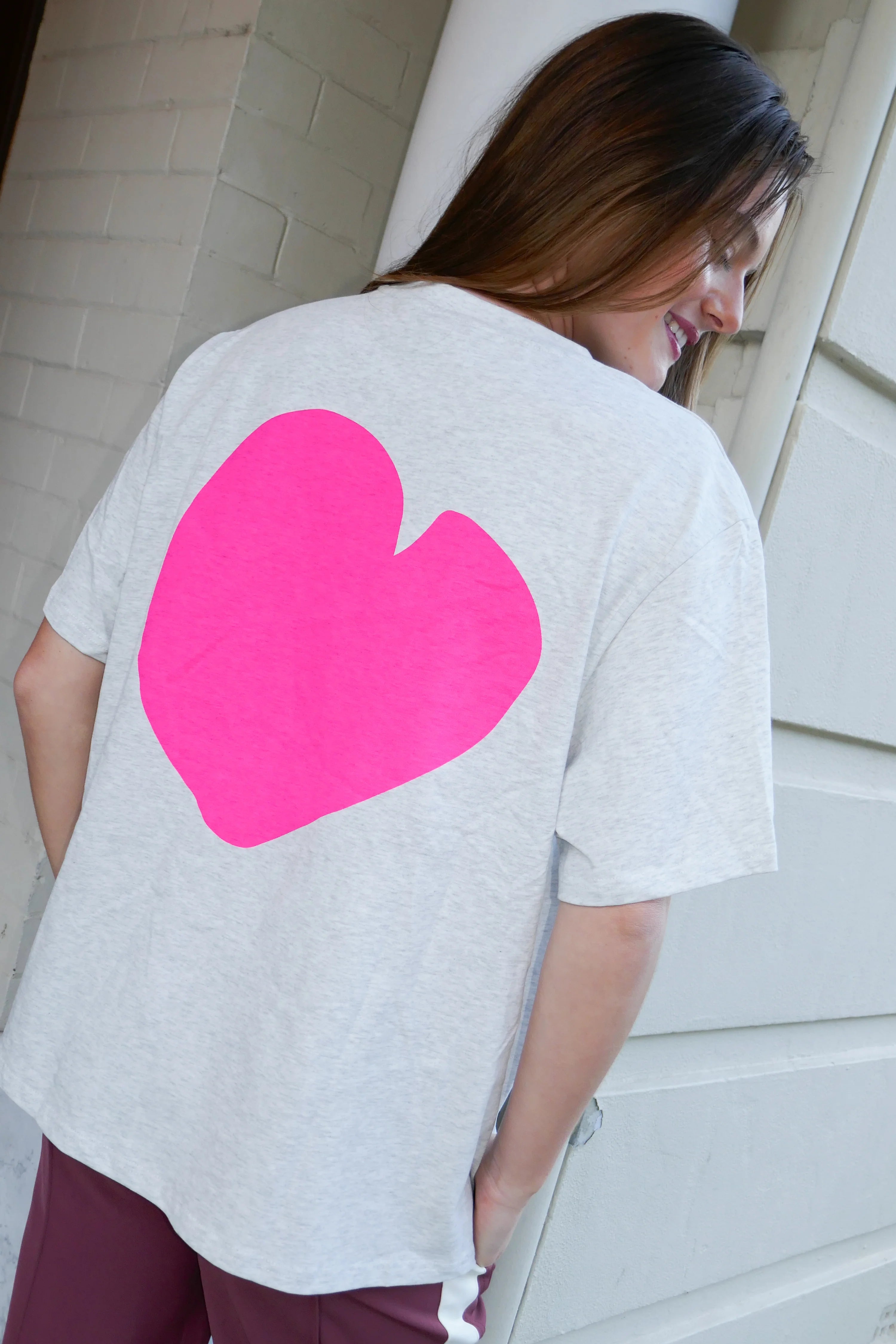 Cartel & Willow grey tshirt with pink heart