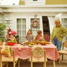 Retro style tablecloth in pink, beige and brown by Sage & Clare