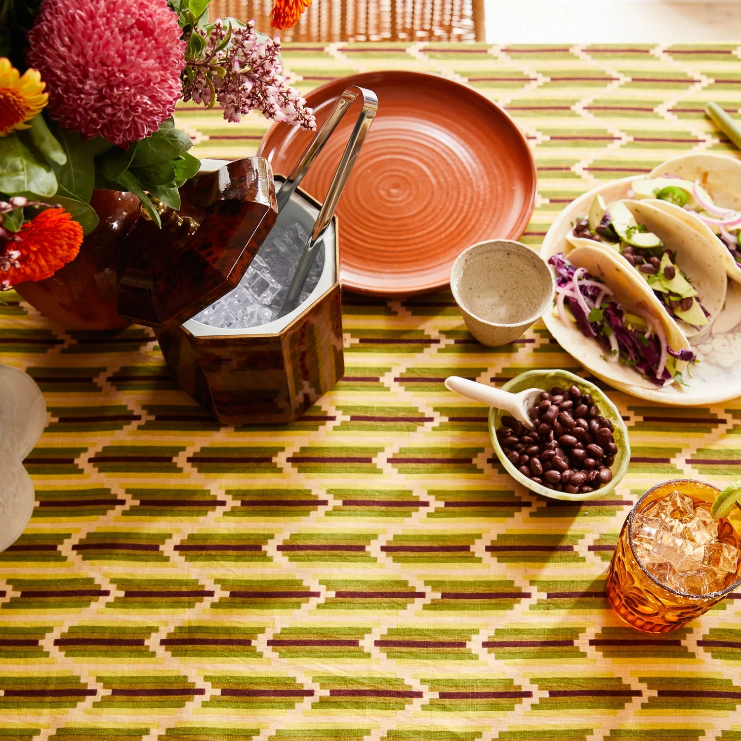 Sage and Clare tablecloth green geometric print 