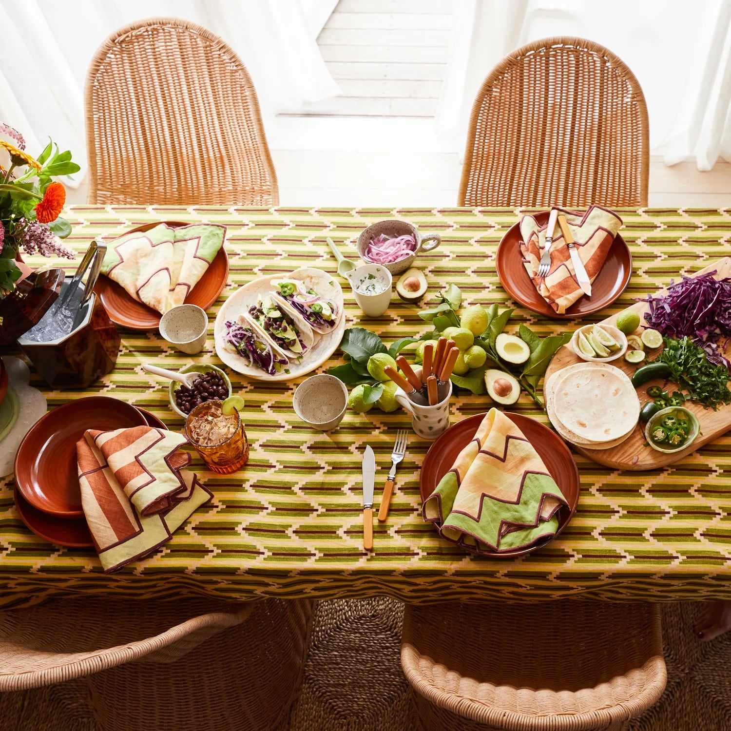 Table setting with Nisha Linen Tablecloth Palm by Sage and Clare