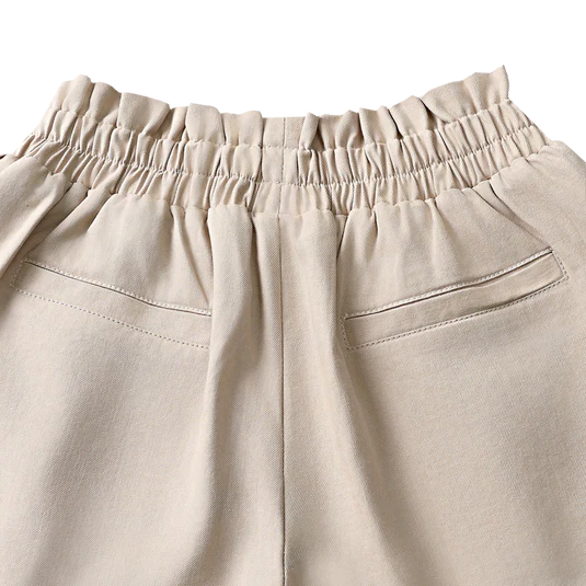 Fabric and stitching detail of Niven Shorts in Soft Taupe colour by Donsje