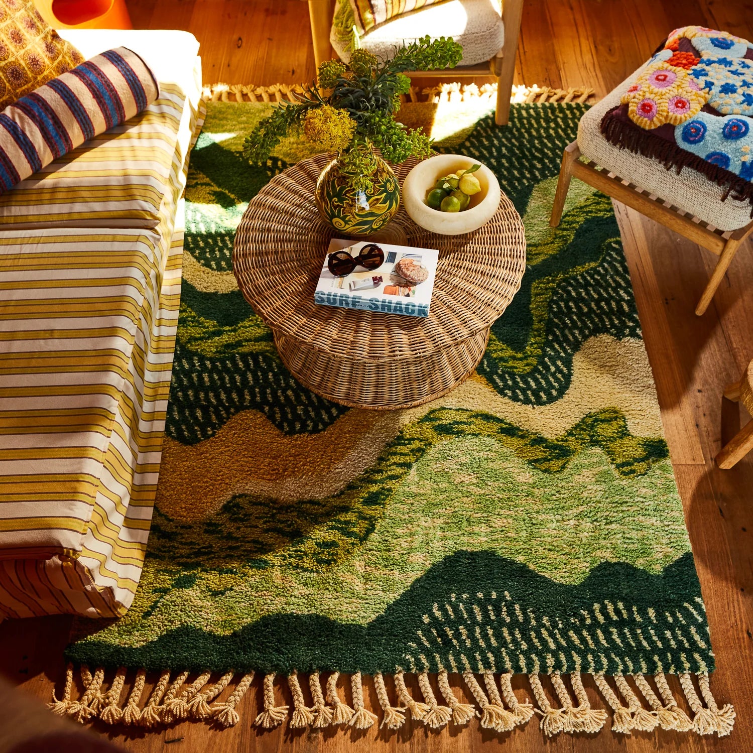 beautiful green layered wool rug